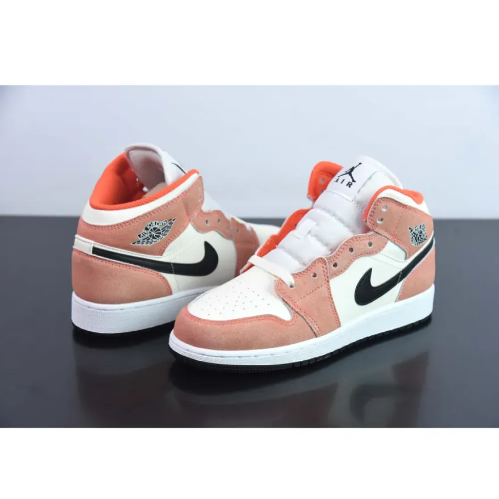 Air Jordan 1 Mid GS “Orange Suede” Team Orange/Black-Sail-Iron Grey  DV1336-800