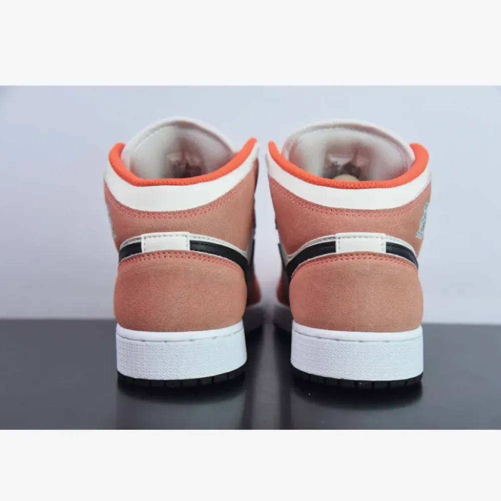 Air Jordan 1 Mid GS “Orange Suede” Team Orange/Black-Sail-Iron Grey  DV1336-800