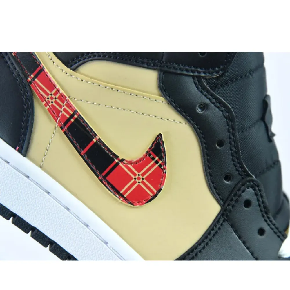 Air Jordan 1 Mid Tartan Swoosh Tan/Black-Red  DZ5329-001