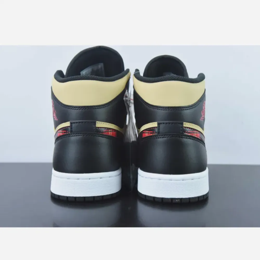 Air Jordan 1 Mid Tartan Swoosh Tan/Black-Red  DZ5329-001