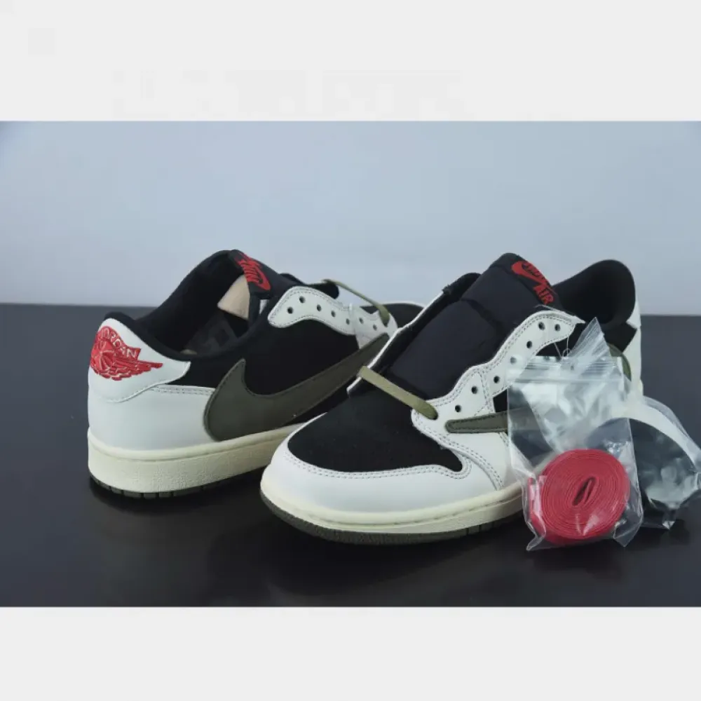 Travis Scott x Air Jordan 1 Low Sail/University Red/Black/Medium Olive DZ4137-106