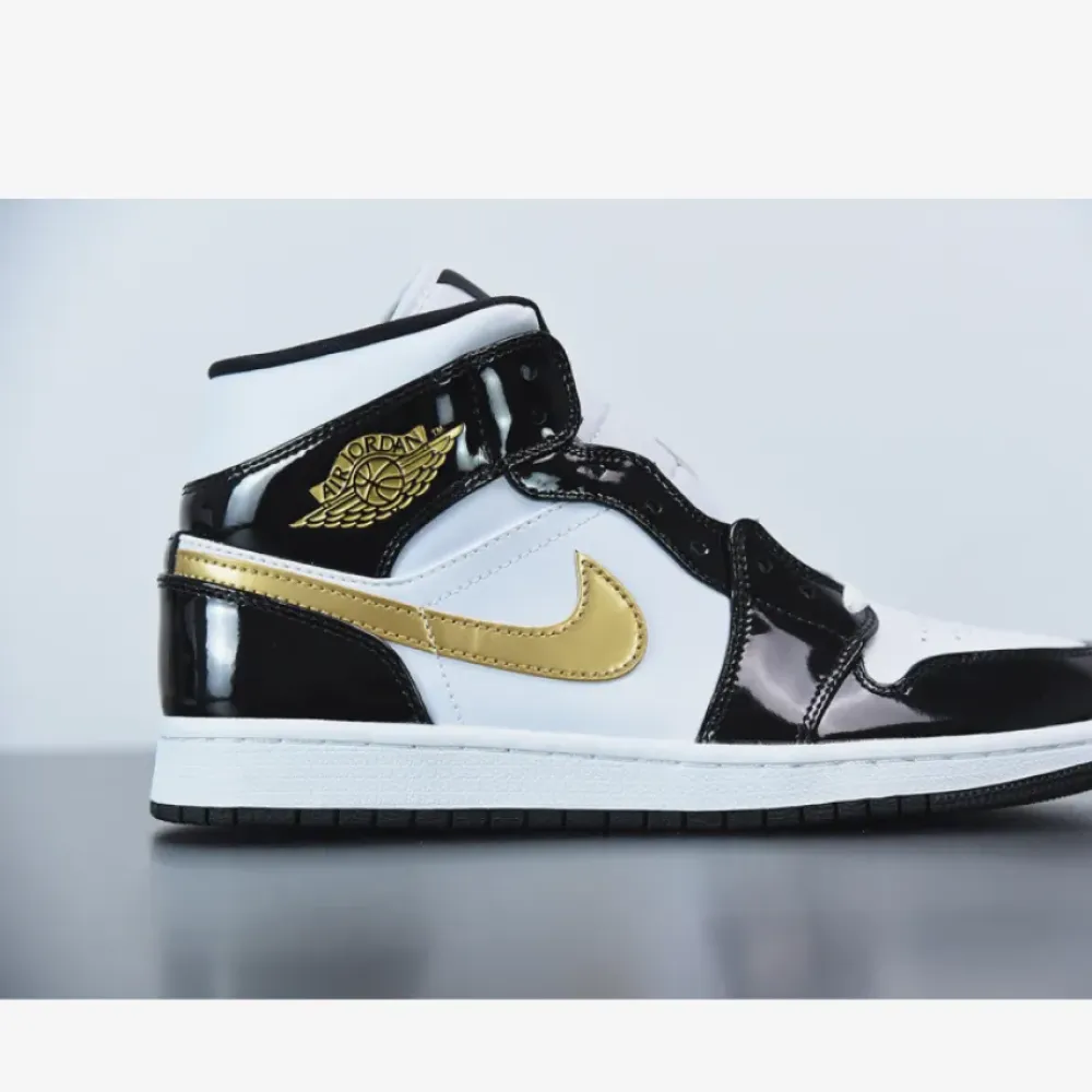 Air Jordan 1 Mid Patent Leather Black Gold  852542-007