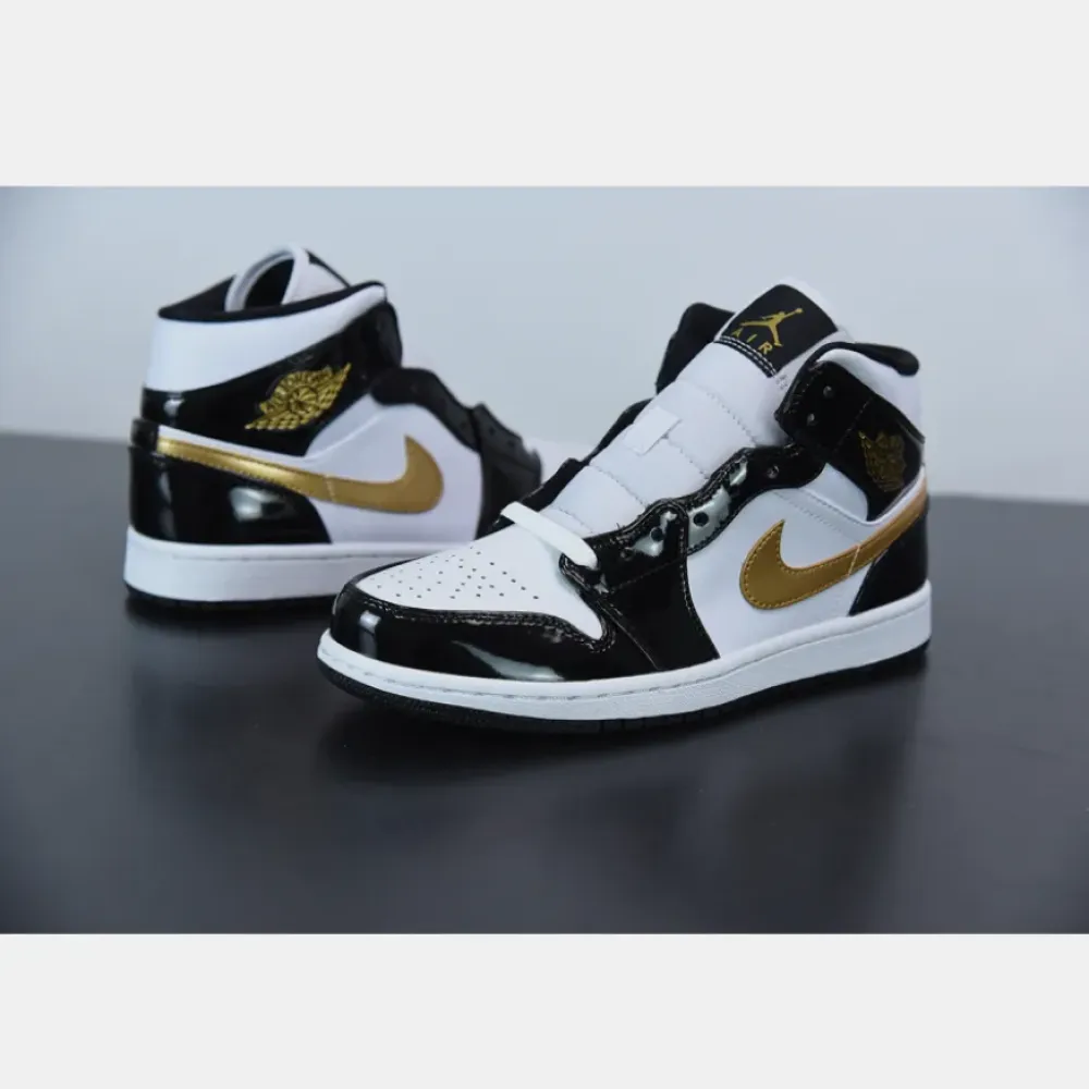 Air Jordan 1 Mid Patent Leather Black Gold  852542-007