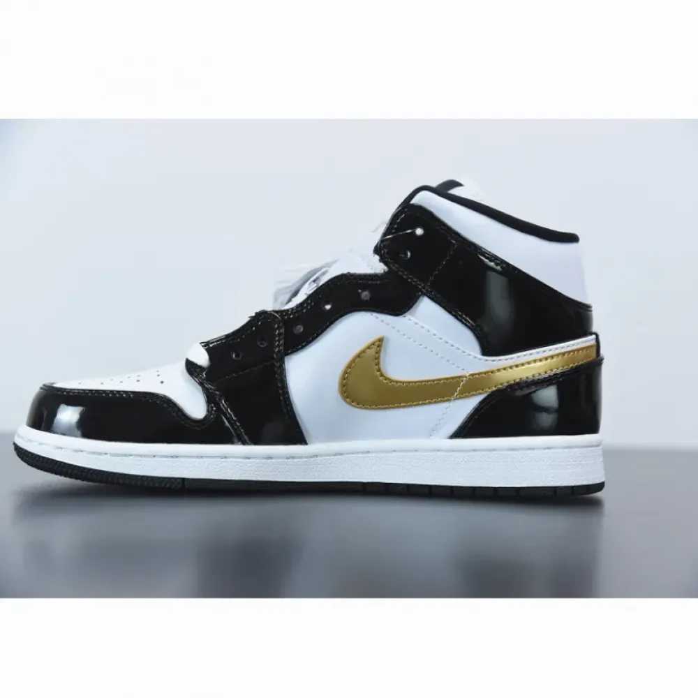 Air Jordan 1 Mid Patent Leather Black Gold  852542-007