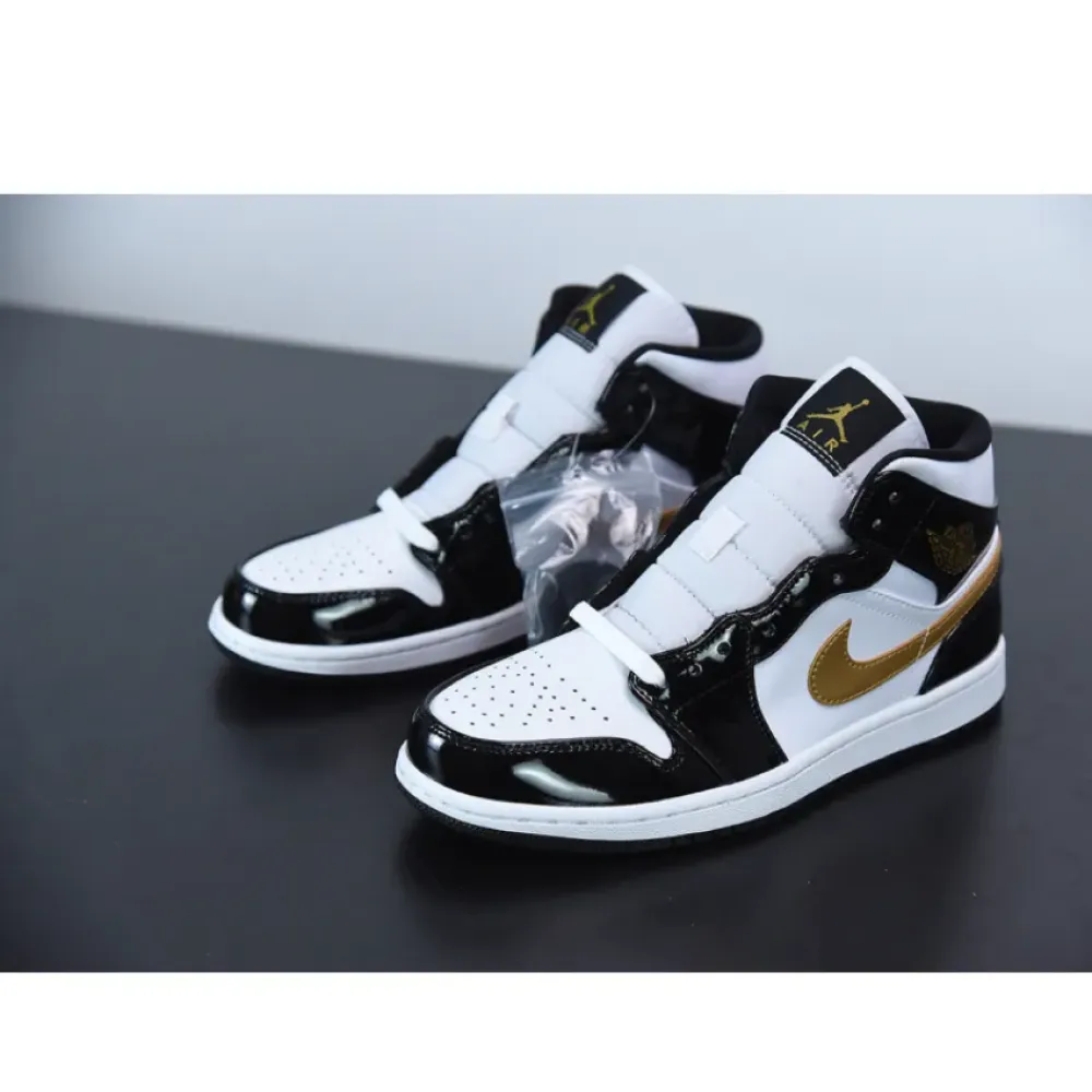 Air Jordan 1 Mid Patent Leather Black Gold  852542-007