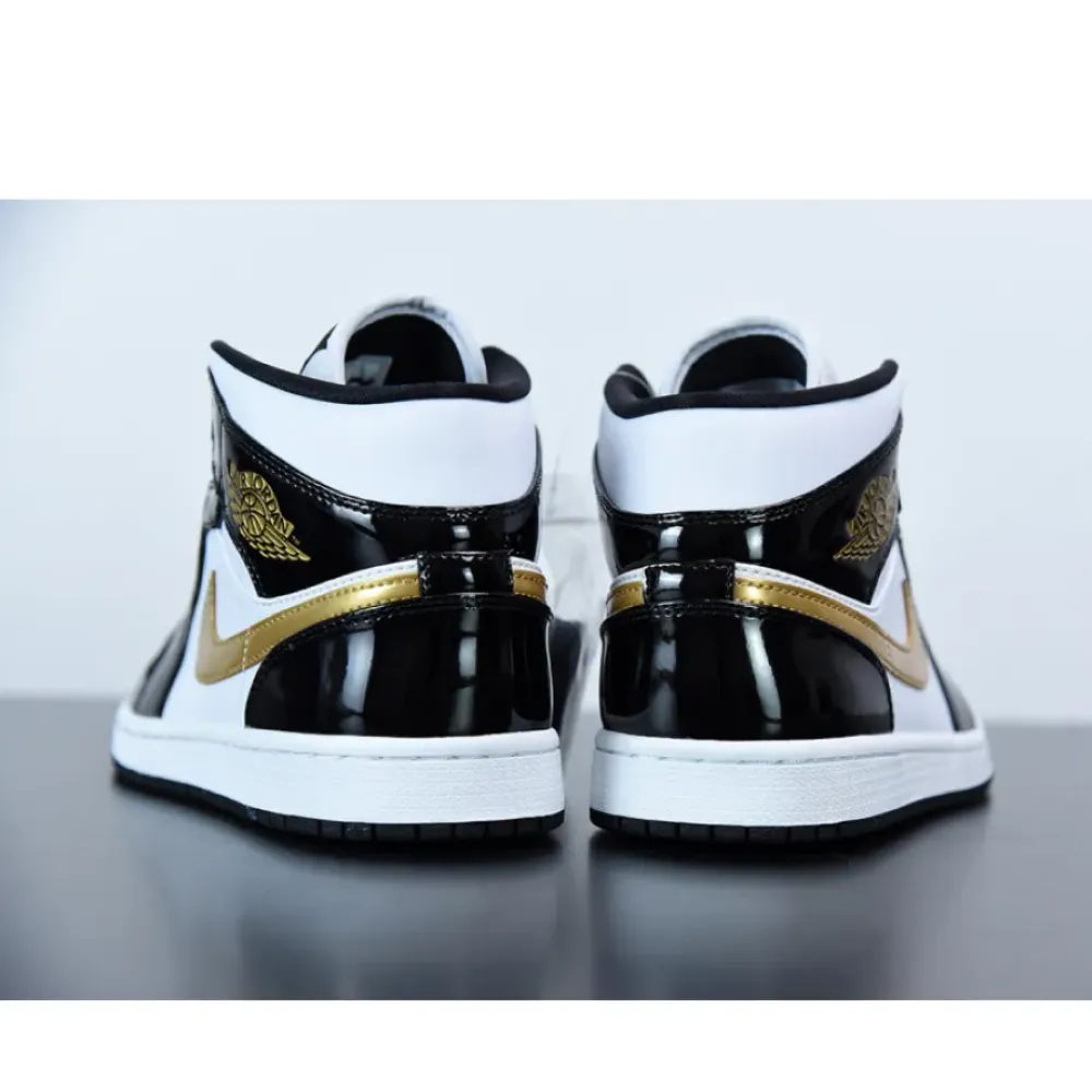 Air Jordan 1 Mid Patent Leather Black Gold  852542-007