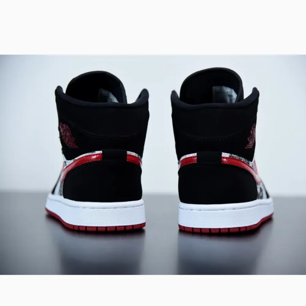 Air Jordan 1 Mid ‘Newspaper Air Times’ Black/Gym Red-White 852542-061