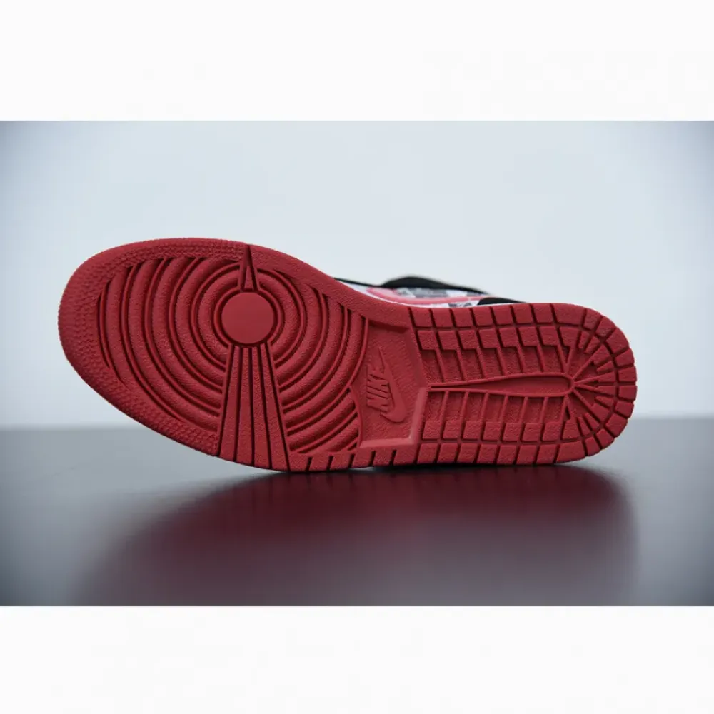 Air Jordan 1 Mid ‘Newspaper Air Times’ Black/Gym Red-White 852542-061