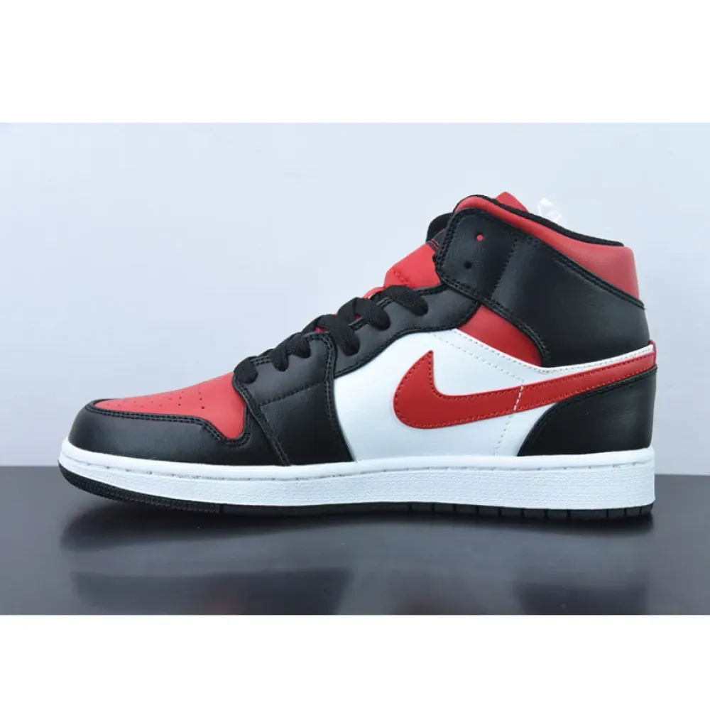 Air Jordan 1 Mid “Bred Toe” Black/White-Fire Red  554724-079
