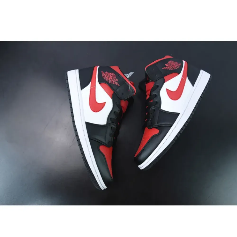 Air Jordan 1 Mid “Bred Toe” Black/White-Fire Red  554724-079