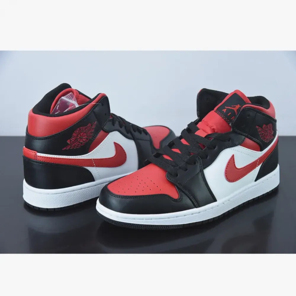 Air Jordan 1 Mid “Bred Toe” Black/White-Fire Red  554724-079