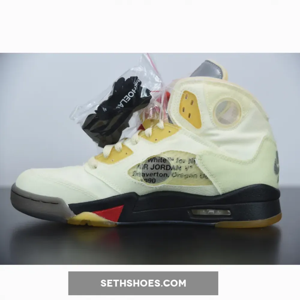 Off-White x Air Jordan 5 Sail/Fire Red-Muslin-Black DH8565-100