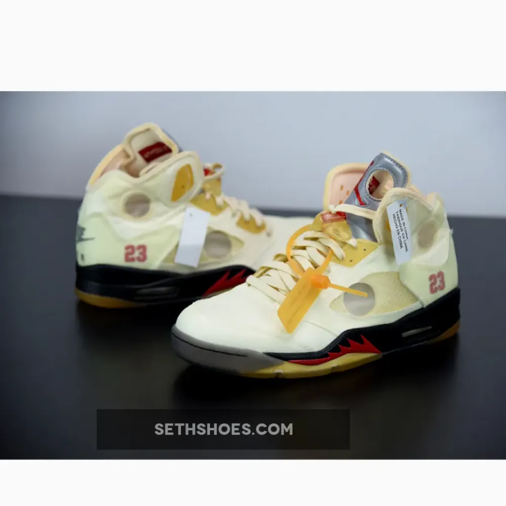 Off-White x Air Jordan 5 Sail/Fire Red-Muslin-Black DH8565-100