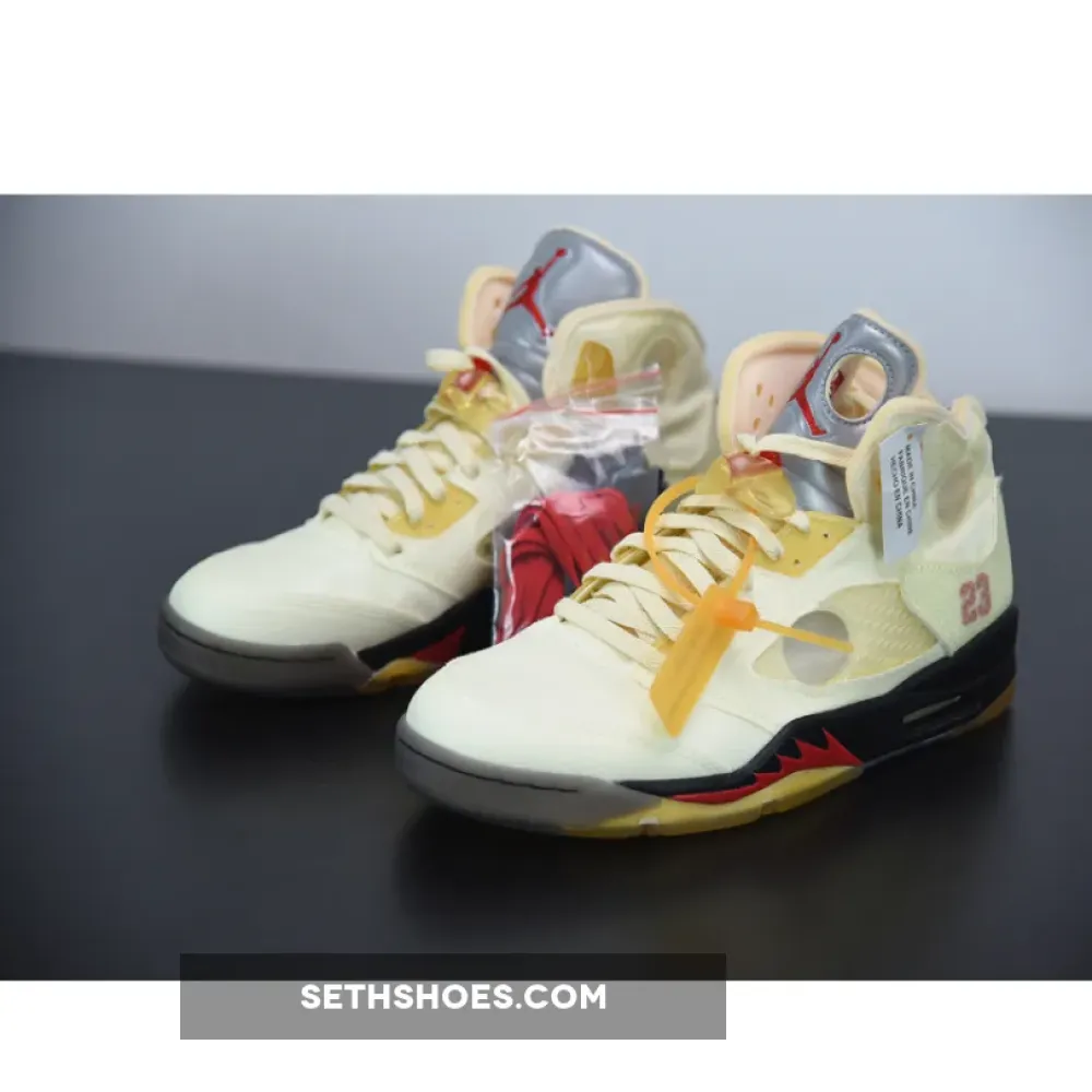 Off-White x Air Jordan 5 Sail/Fire Red-Muslin-Black DH8565-100