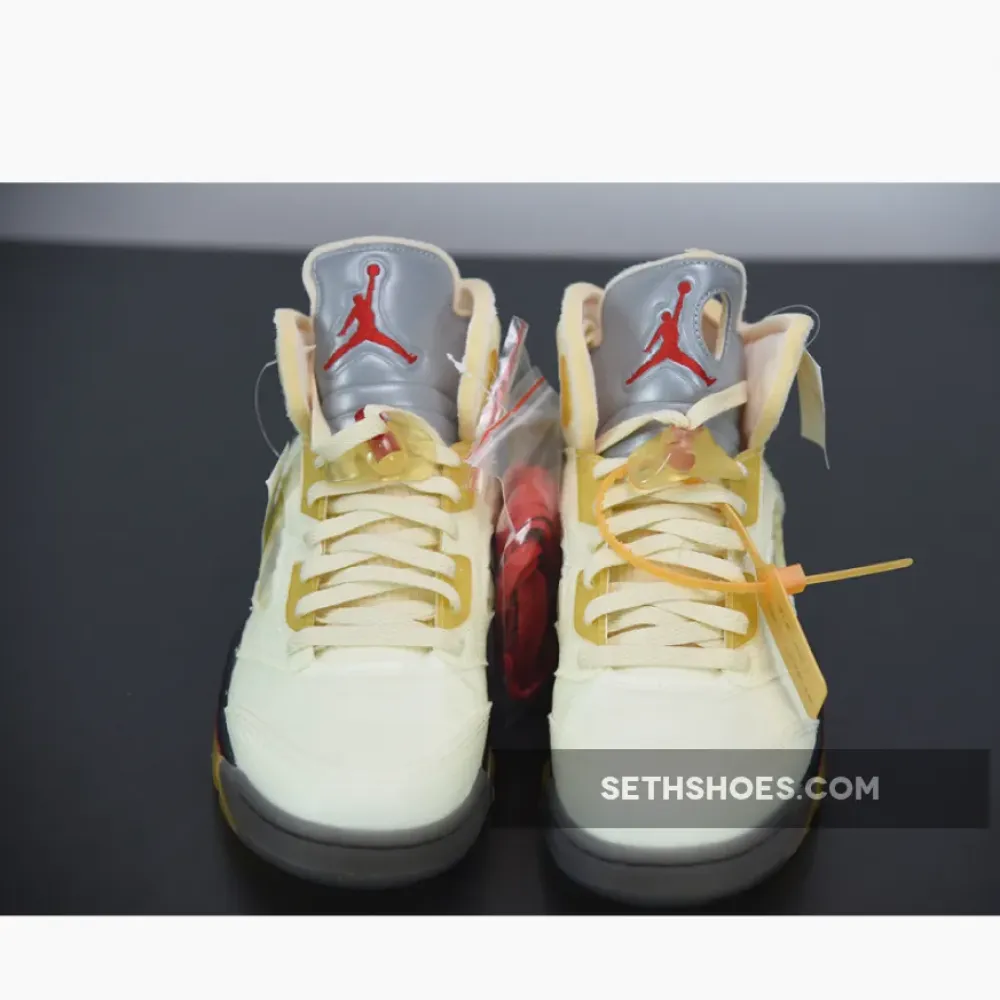 Off-White x Air Jordan 5 Sail/Fire Red-Muslin-Black DH8565-100