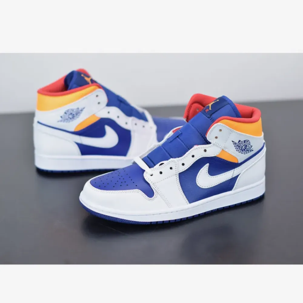 Air Jordan 1 Mid White/Deep Royal Blue-Track Red-Laser Orange 554724-131