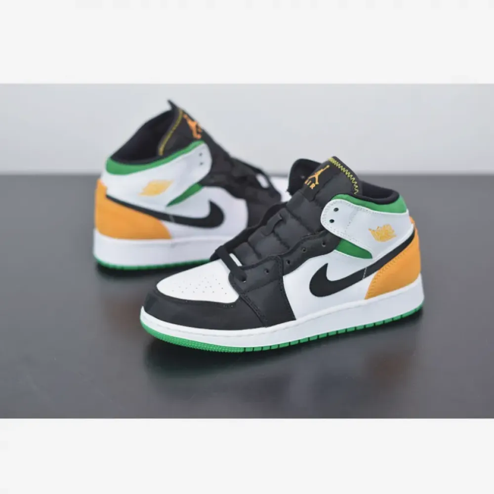 Air Jordan 1 Mid SE White/Laser Orange-Black-Lucky Green BQ6931-101