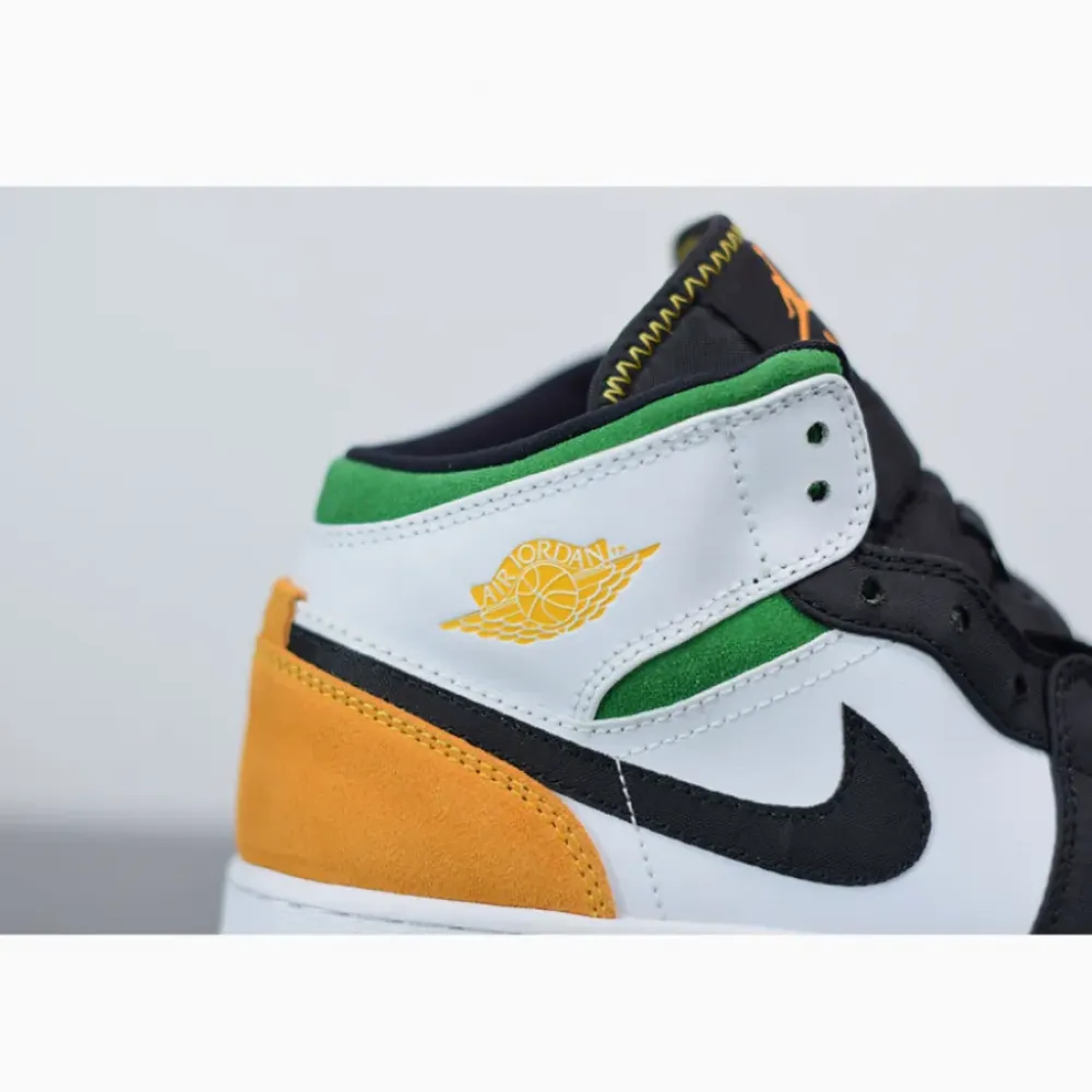 Air Jordan 1 Mid SE White/Laser Orange-Black-Lucky Green BQ6931-101