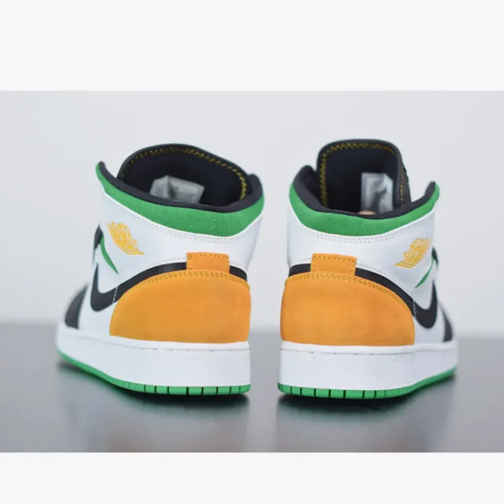 Air Jordan 1 Mid SE White/Laser Orange-Black-Lucky Green BQ6931-101