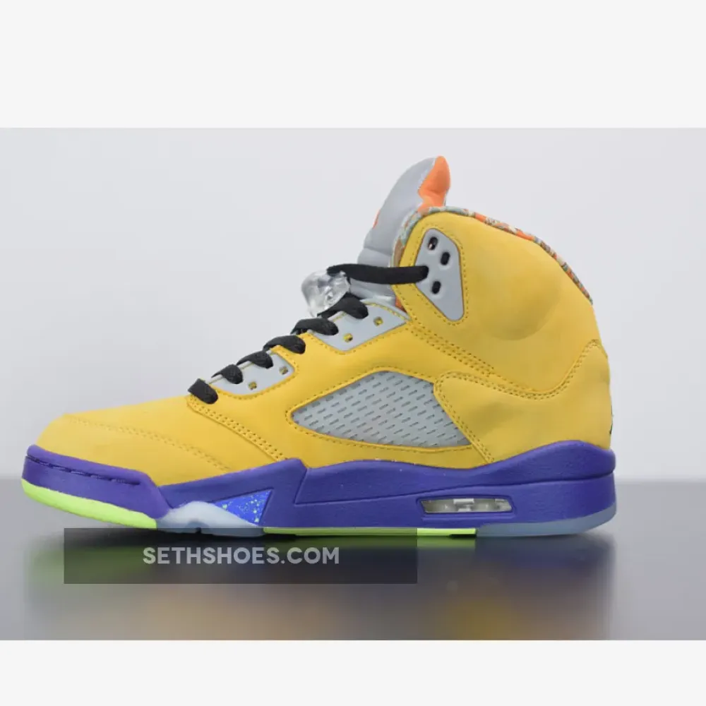 Air Jordan 5 “What The” Varsity Maize/Court Purple/Ghost Green/Solar Orange CZ5725-700