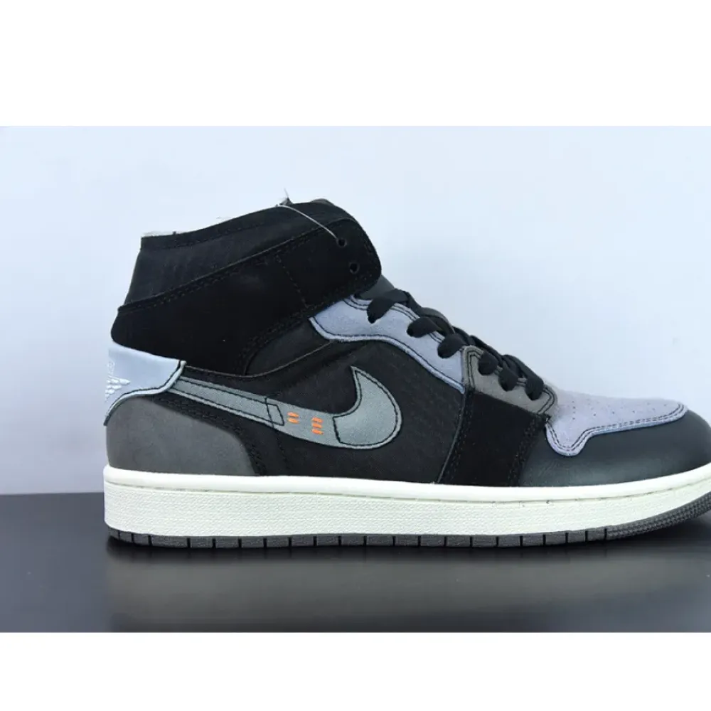 Air Jordan 1 Mid Craft “Inside Out” Black/Cement Grey  DM9652-001