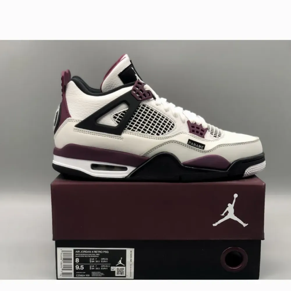 PSG x Air Jordan 4 White/Neutral Grey/Black/Bordeaux  CZ5624-100