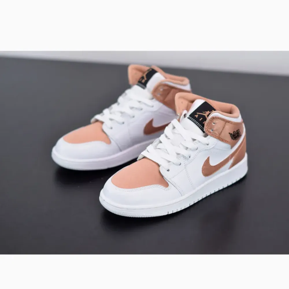 Air Jordan 1 Mid GS White Rose Gold  555112-190