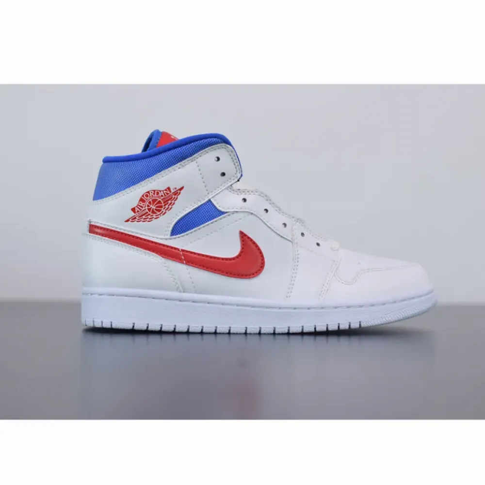 Air Jordan 1 Mid White/University Red-Game Royal  BQ6472-164