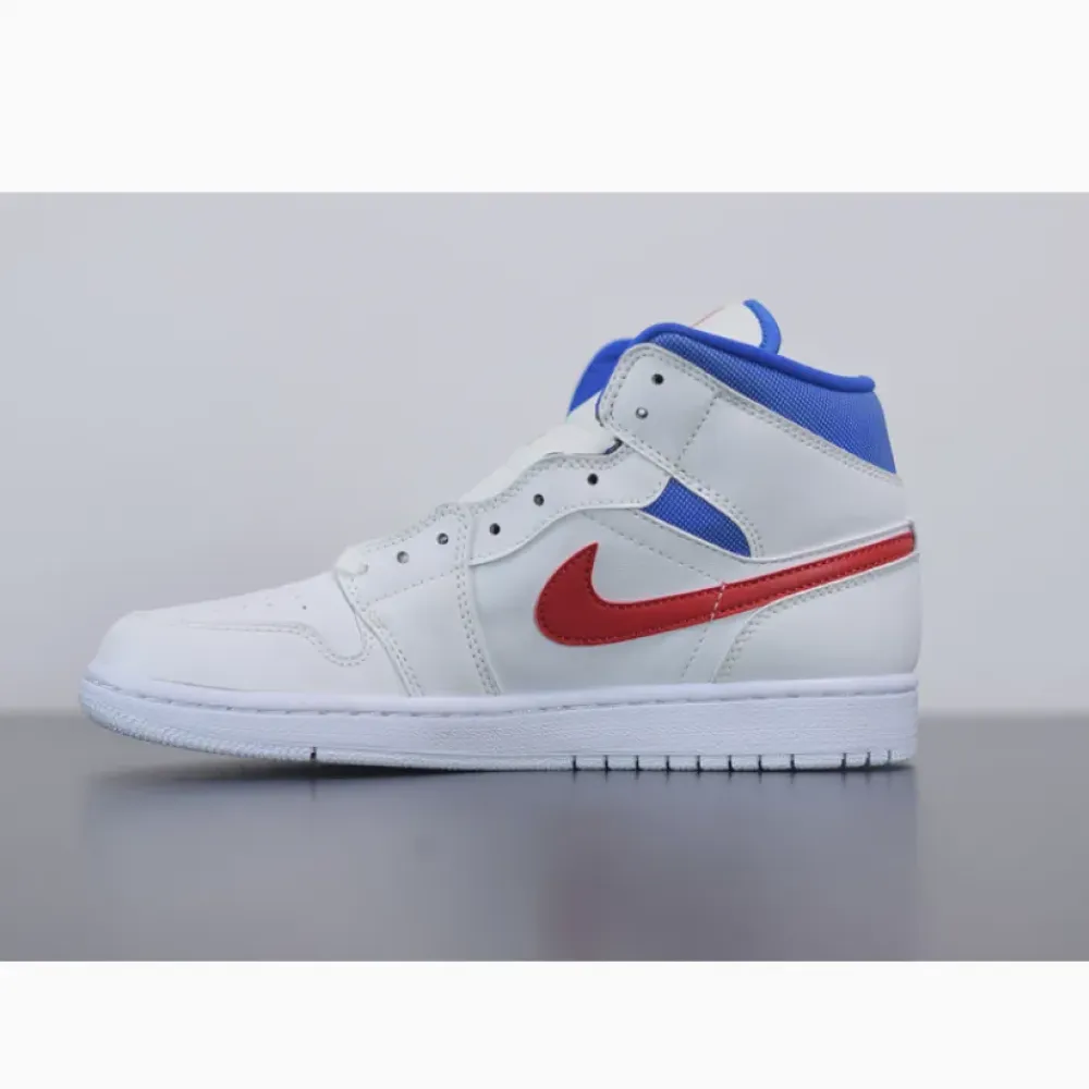 Air Jordan 1 Mid White/University Red-Game Royal  BQ6472-164