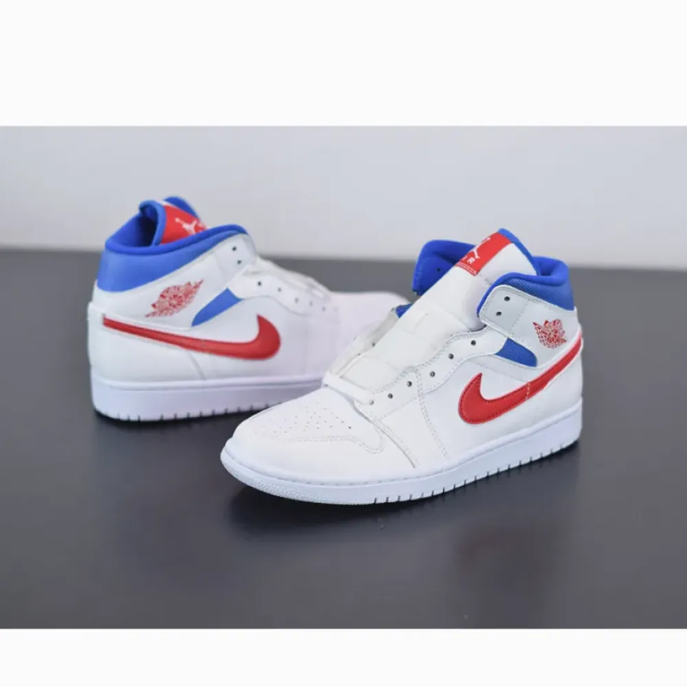 Air Jordan 1 Mid White/University Red-Game Royal  BQ6472-164