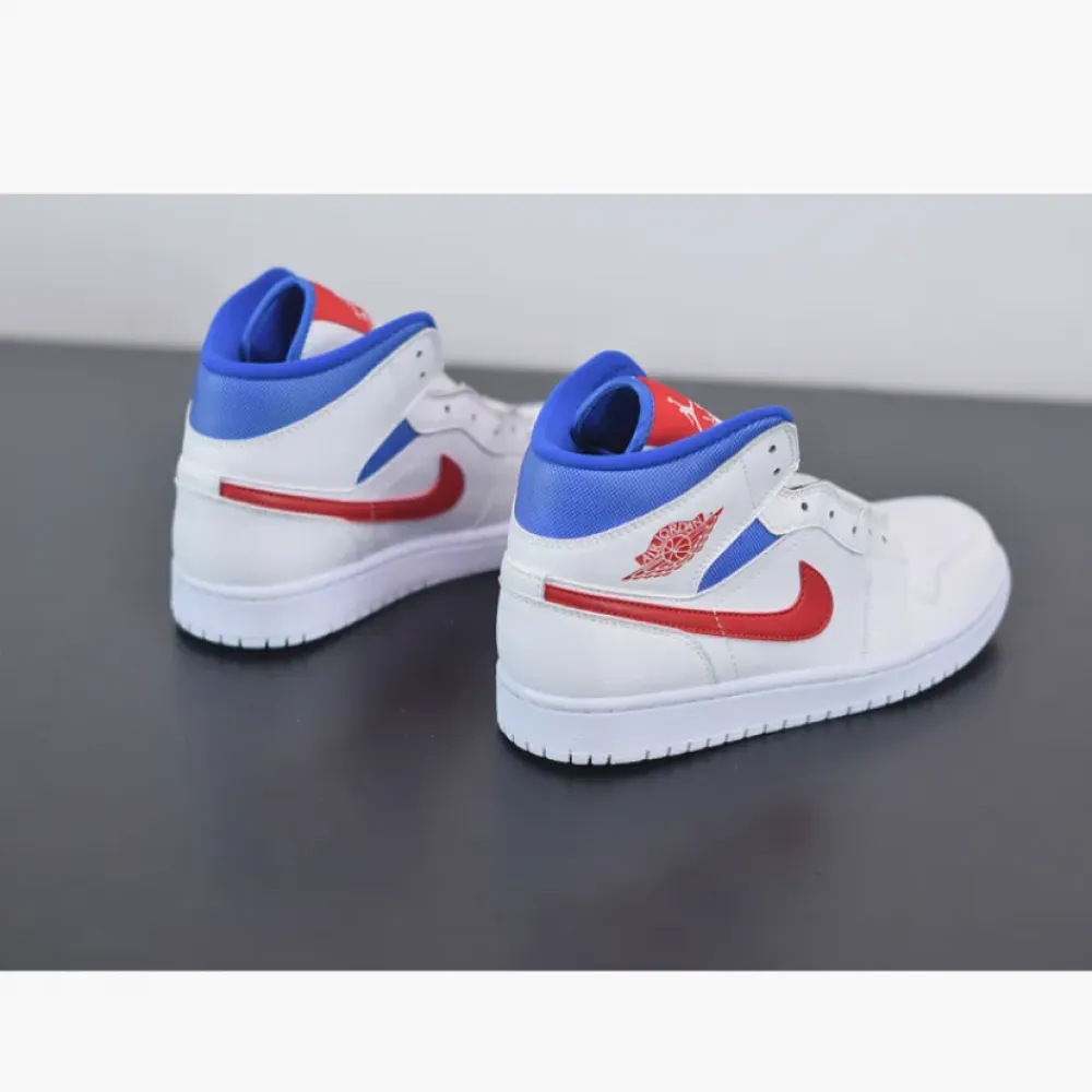 Air Jordan 1 Mid White/University Red-Game Royal  BQ6472-164