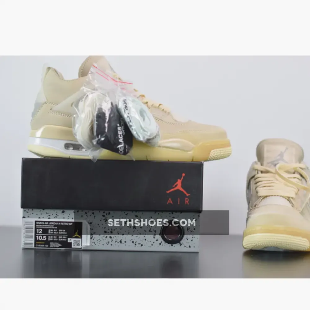 Off-White x Air Jordan 4 SP Sail/Muslin-White-Black  CV9388-100