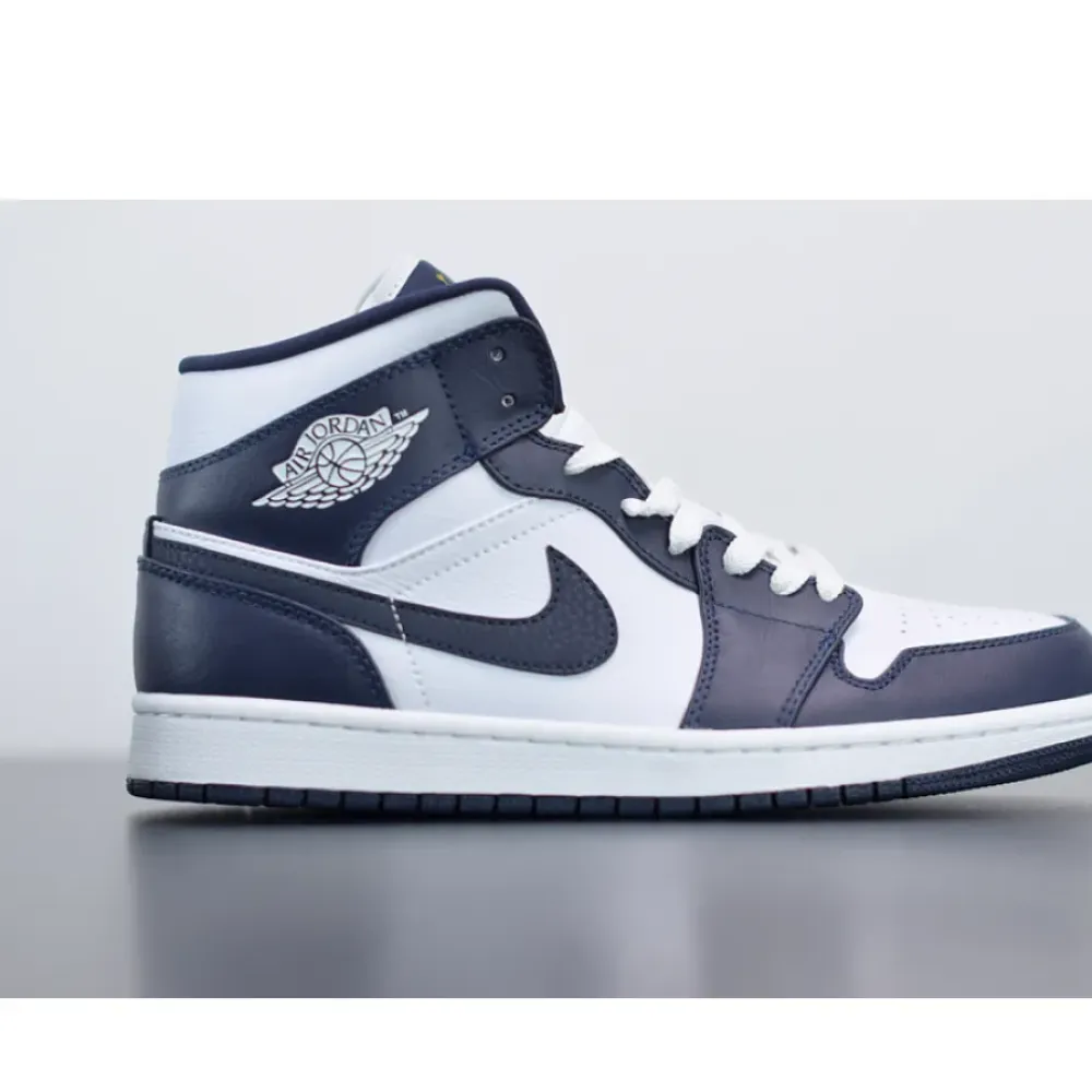 Air Jordan 1 Mid White Metallic Gold Obsidian  554724-174