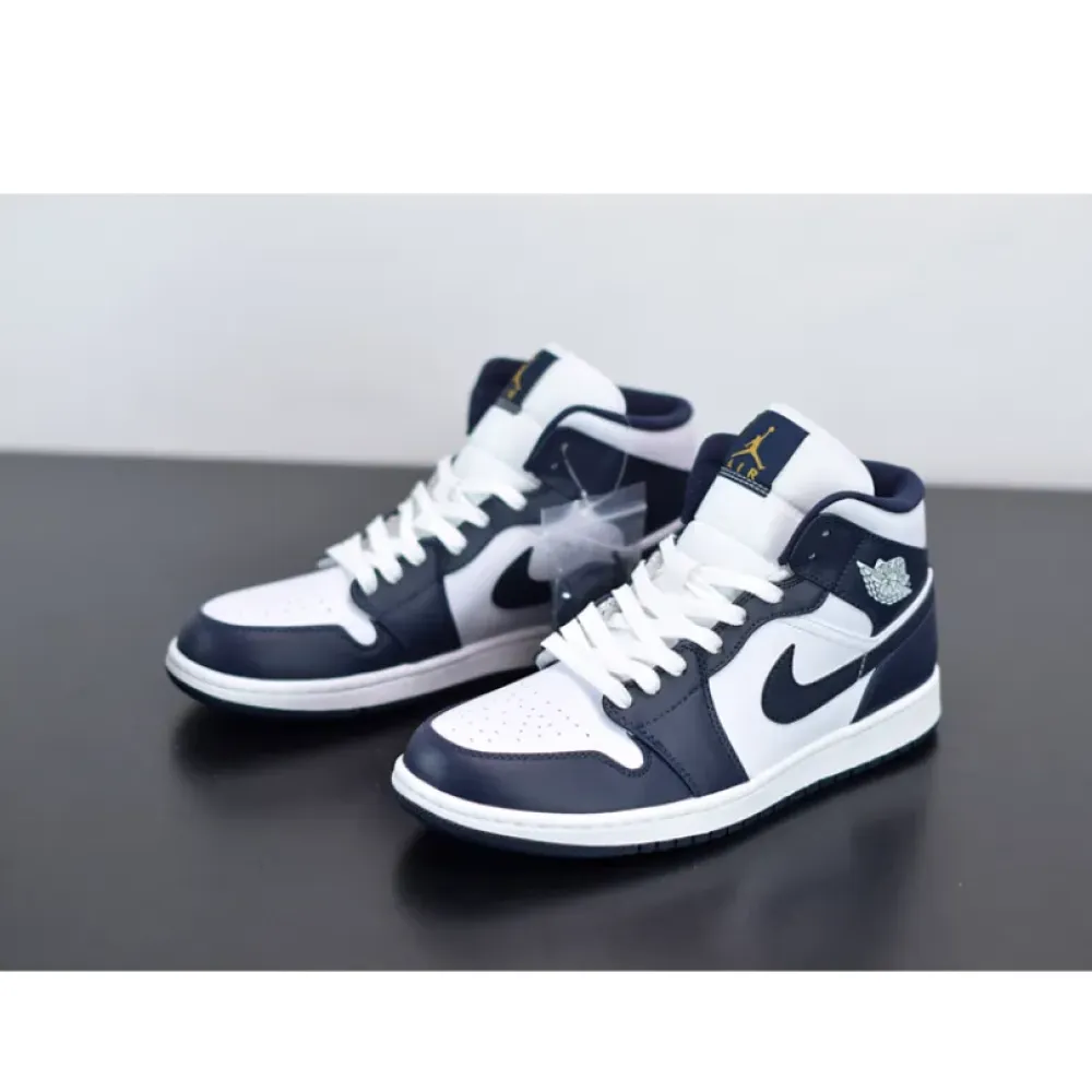 Air Jordan 1 Mid White Metallic Gold Obsidian  554724-174