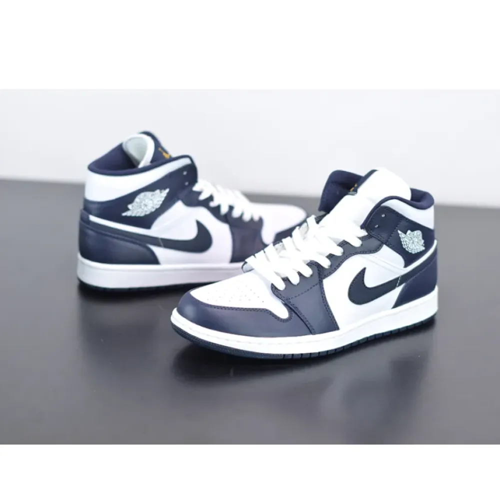 Air Jordan 1 Mid White Metallic Gold Obsidian  554724-174