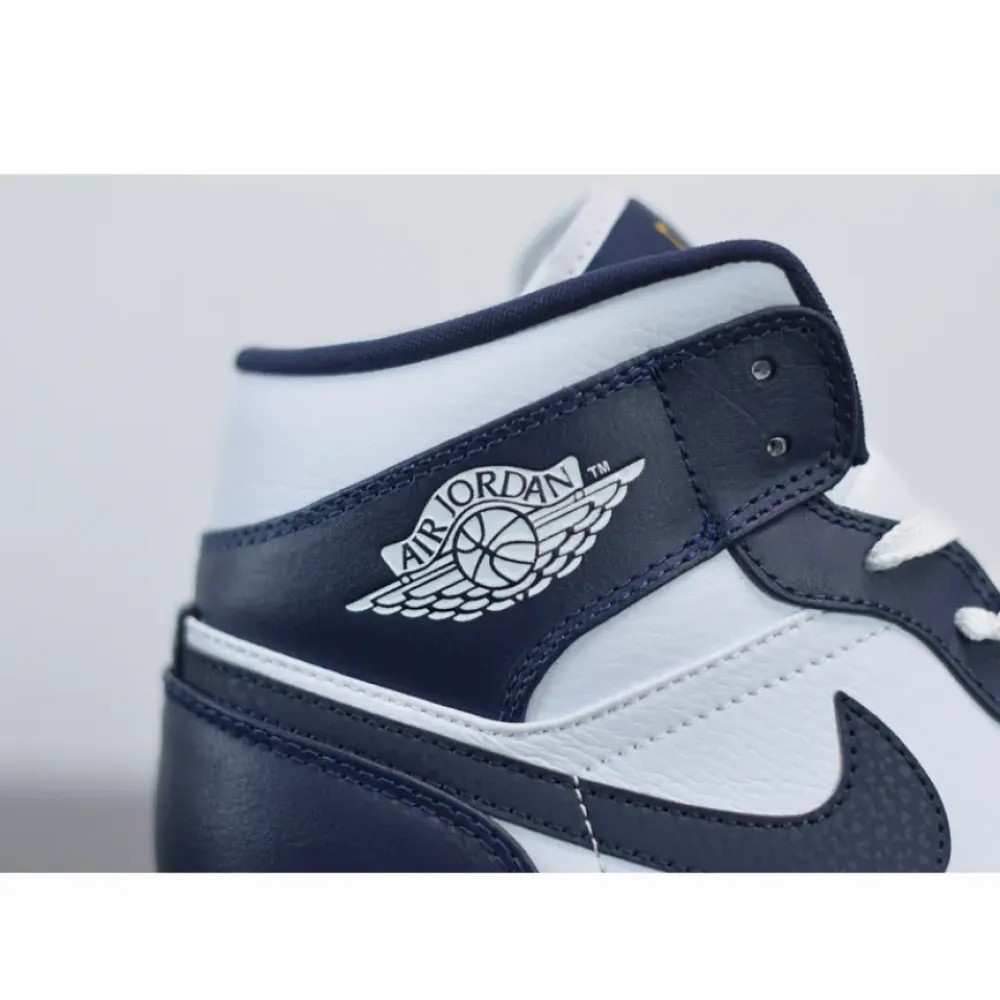Air Jordan 1 Mid White Metallic Gold Obsidian  554724-174