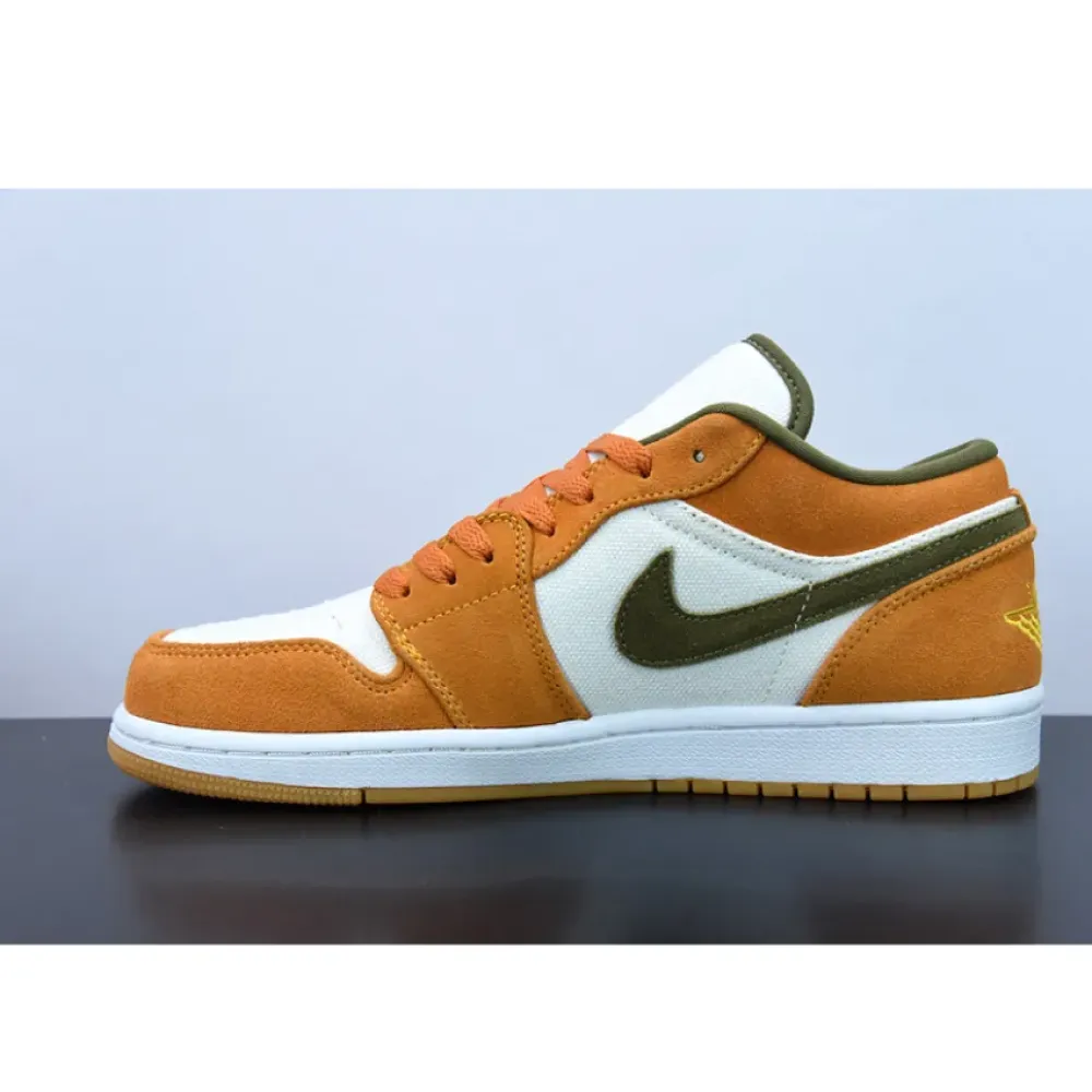 Air Jordan 1 Low White/Light Curry/White/Medium Olive  DH6931-102