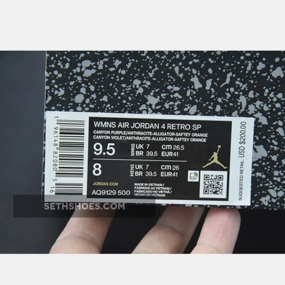 Air Jordan 4 Canyon Purple/Anthracite/Alligator/Safety Orange  AQ9129-500
