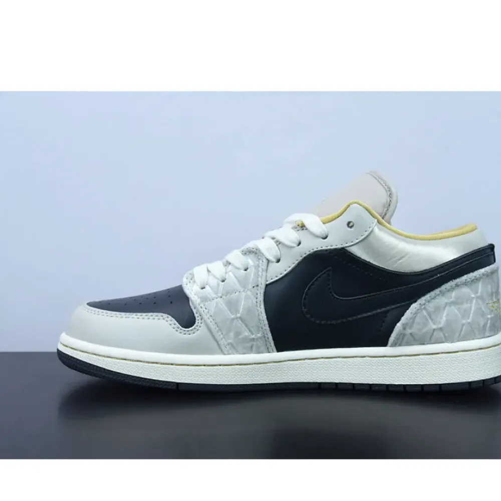 Air Jordan 1 Low Beaded Swooshes Black/Grey-Gold  DV1762-001