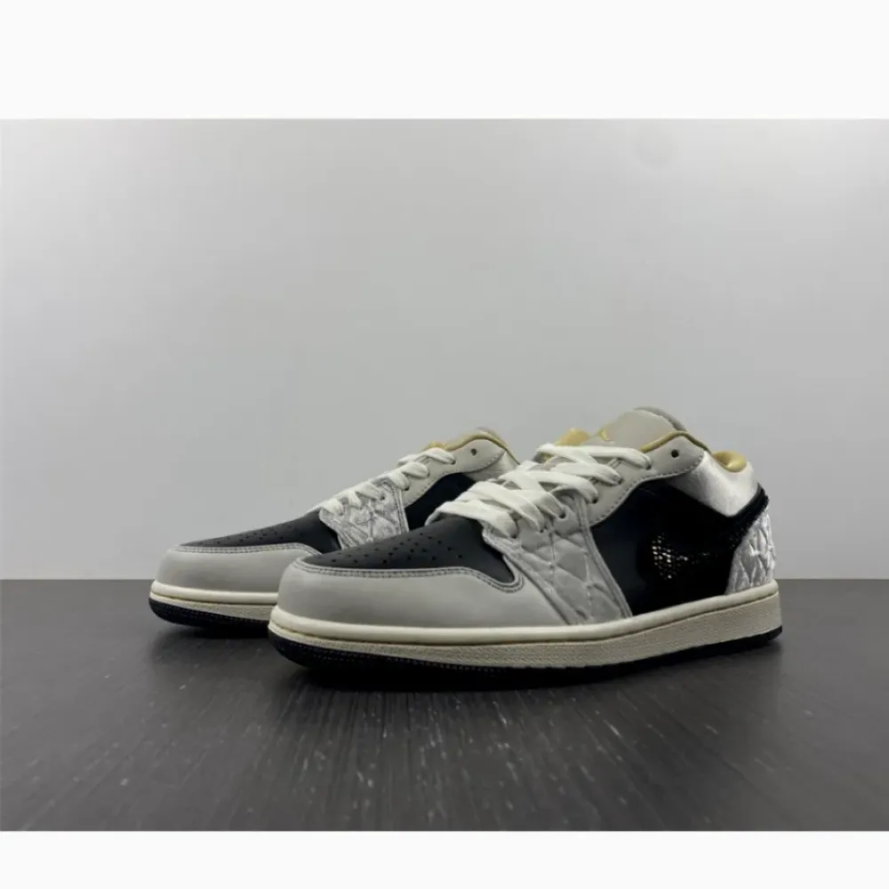 Air Jordan 1 Low Beaded Swooshes Black/Grey-Gold  DV1762-001
