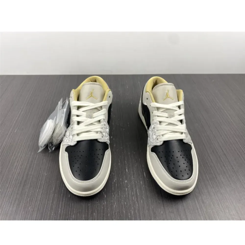 Air Jordan 1 Low Beaded Swooshes Black/Grey-Gold  DV1762-001