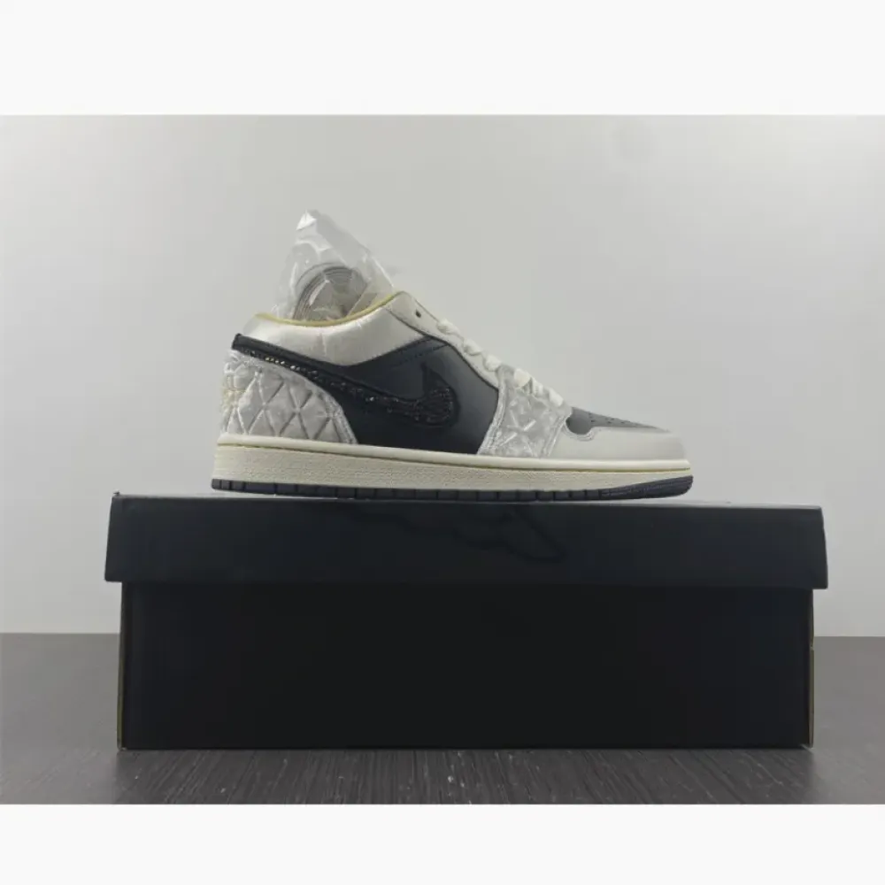 Air Jordan 1 Low Beaded Swooshes Black/Grey-Gold  DV1762-001