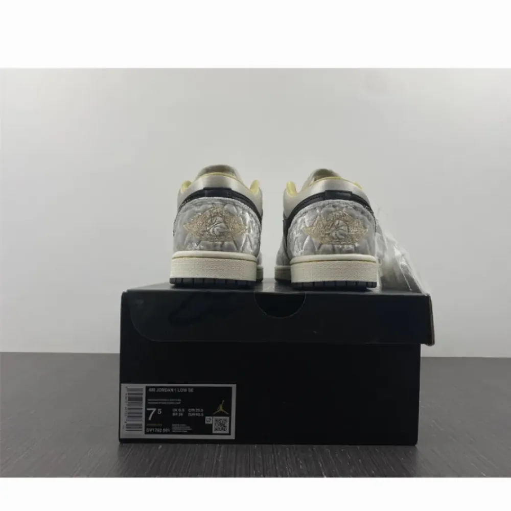 Air Jordan 1 Low Beaded Swooshes Black/Grey-Gold  DV1762-001