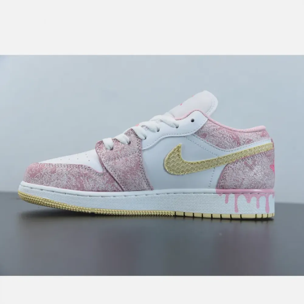 Air Jordan 1 Low GS ‘Paint Drip’ Arctic Punch/Pale Vanilla-White CW7104-601