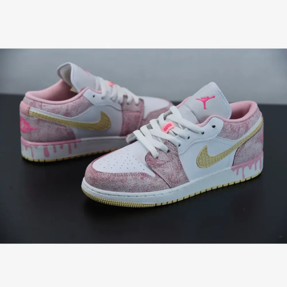 Air Jordan 1 Low GS ‘Paint Drip’ Arctic Punch/Pale Vanilla-White CW7104-601