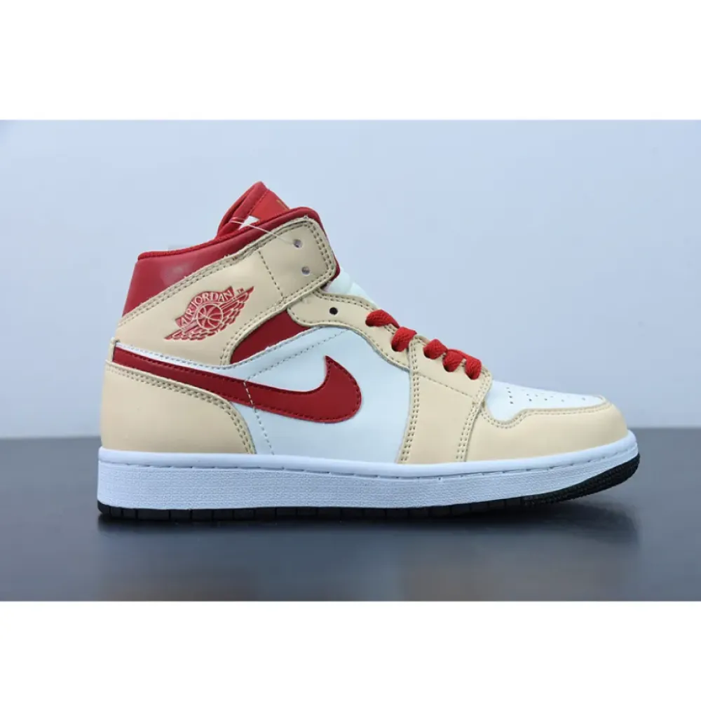 Air Jordan 1 Mid White/Beige-Red  554725-201