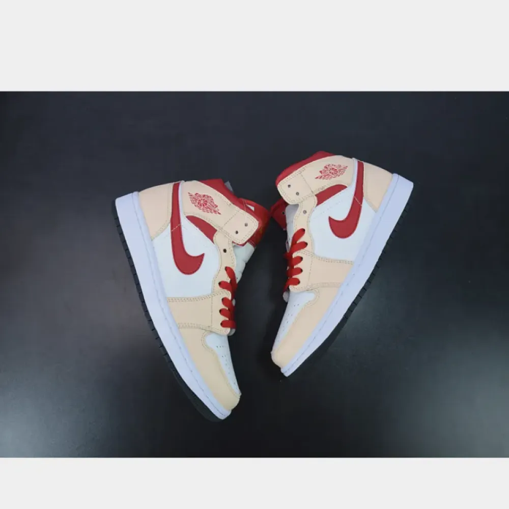 Air Jordan 1 Mid White/Beige-Red  554725-201