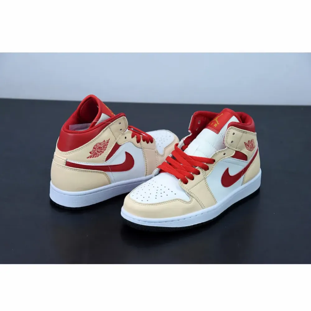 Air Jordan 1 Mid White/Beige-Red  554725-201