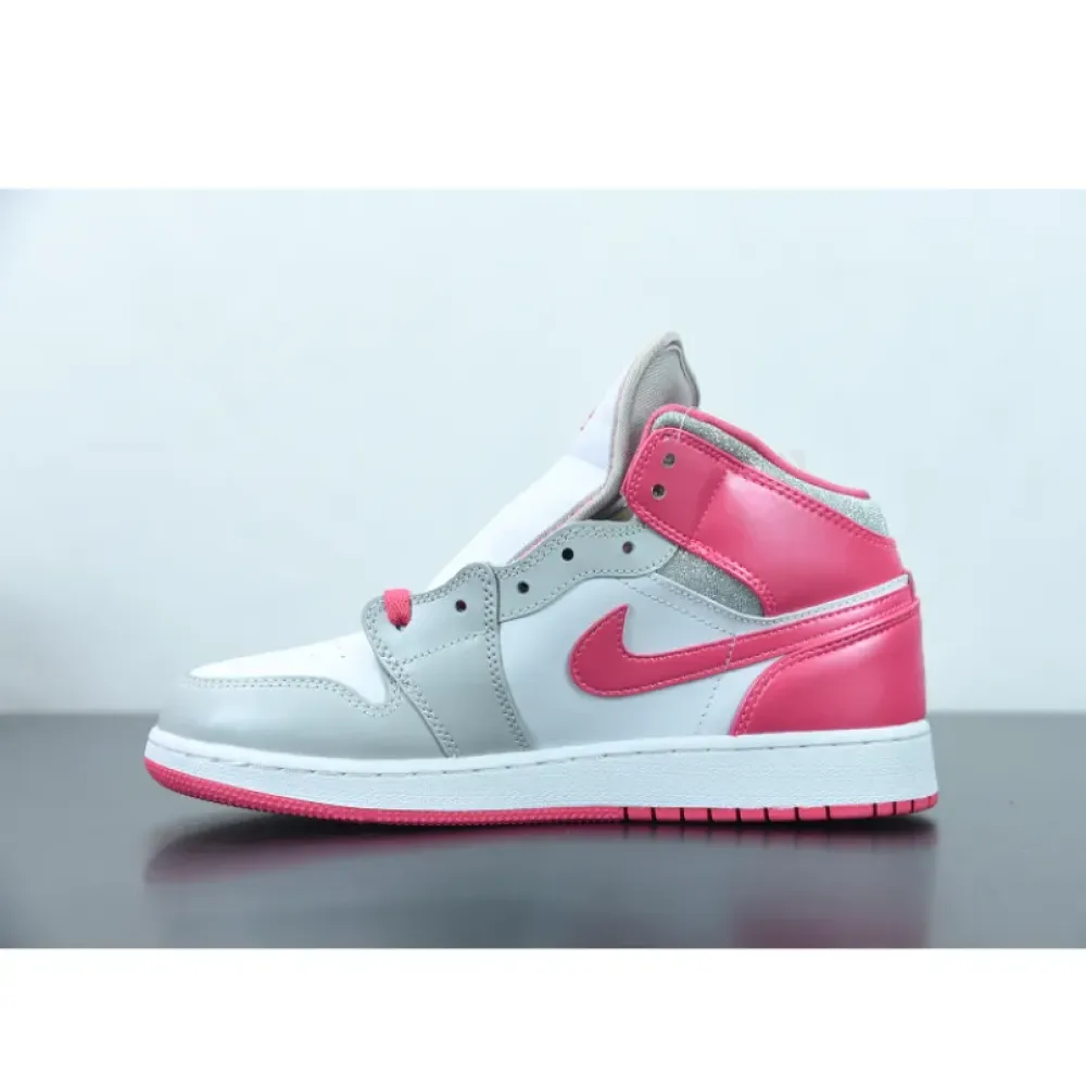 Air Jordan 1 Mid White/Metallic Platinum-Dynamic Pink  555112-109
