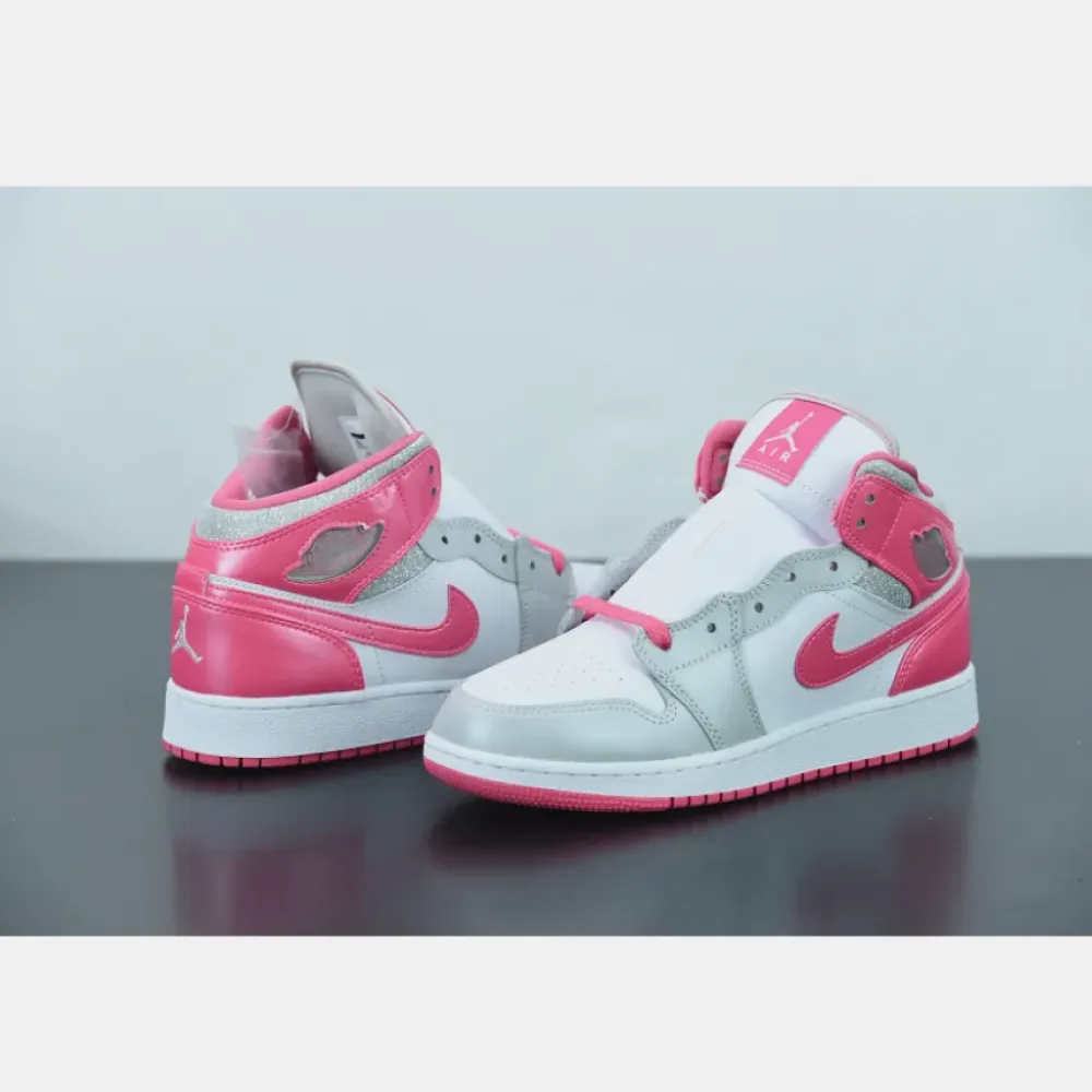 Air Jordan 1 Mid White/Metallic Platinum-Dynamic Pink  555112-109